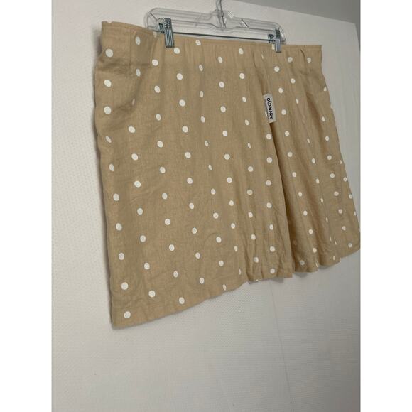 Old Navy Women's Plus Skirt Linen Blend Tan White Polka Dot Short Zip 3X NWT - Picture 4 of 10